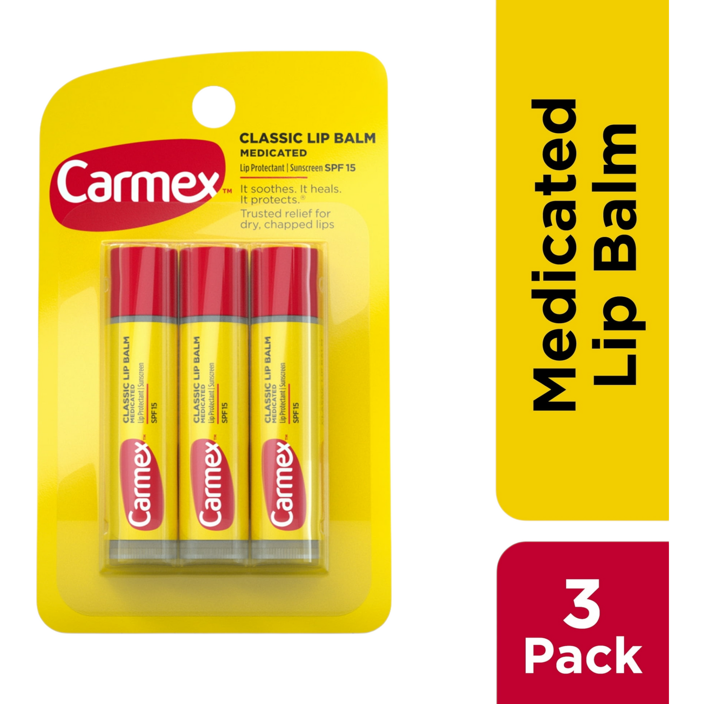 Carmex Classic Moisturising Medicated Lip Balm SPF15, 0.15 Ounce Stick (3 Pack)