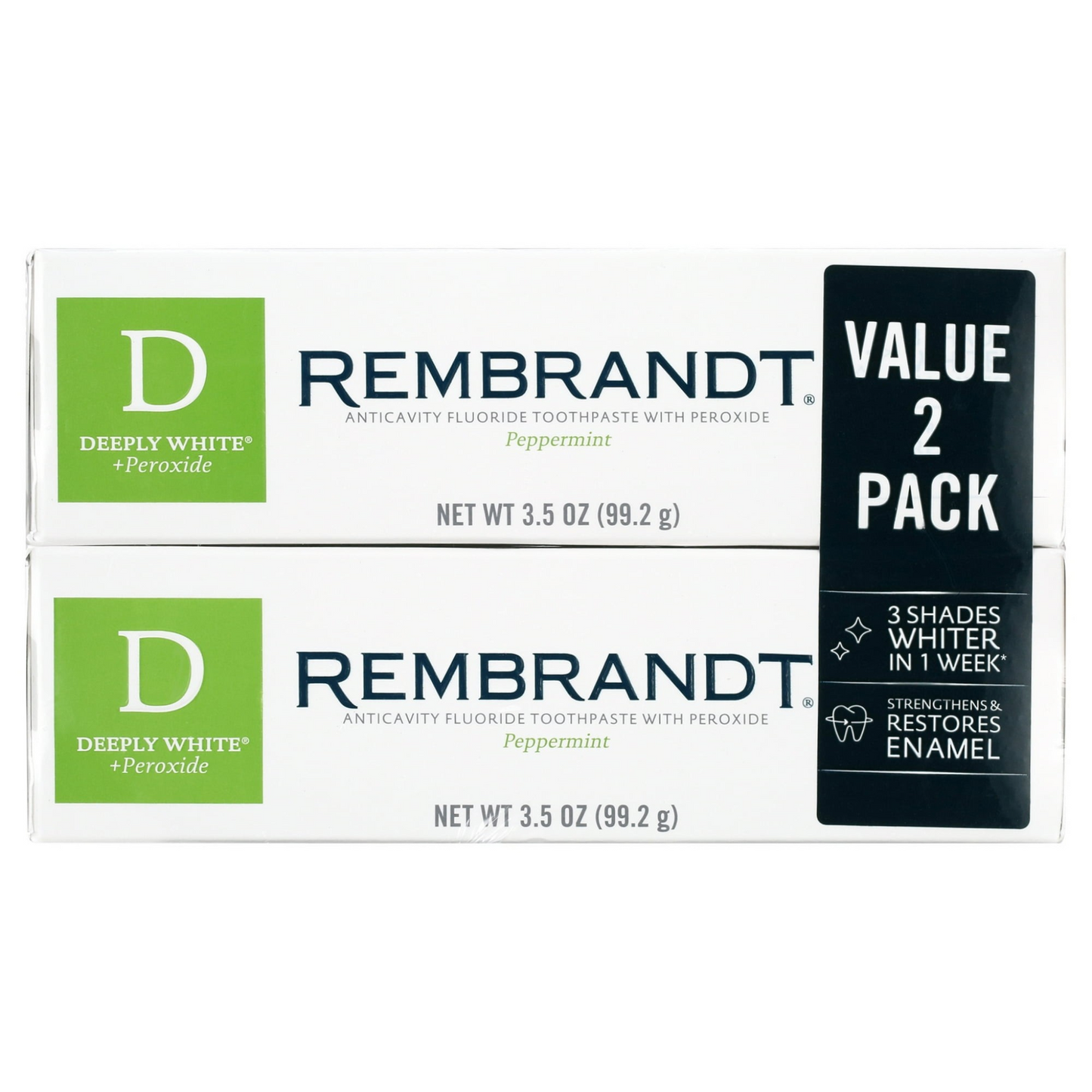 Rembrandt Deeply White Whitening Toothpaste, Peppermint, 3.5 Oz (Pack of 2)