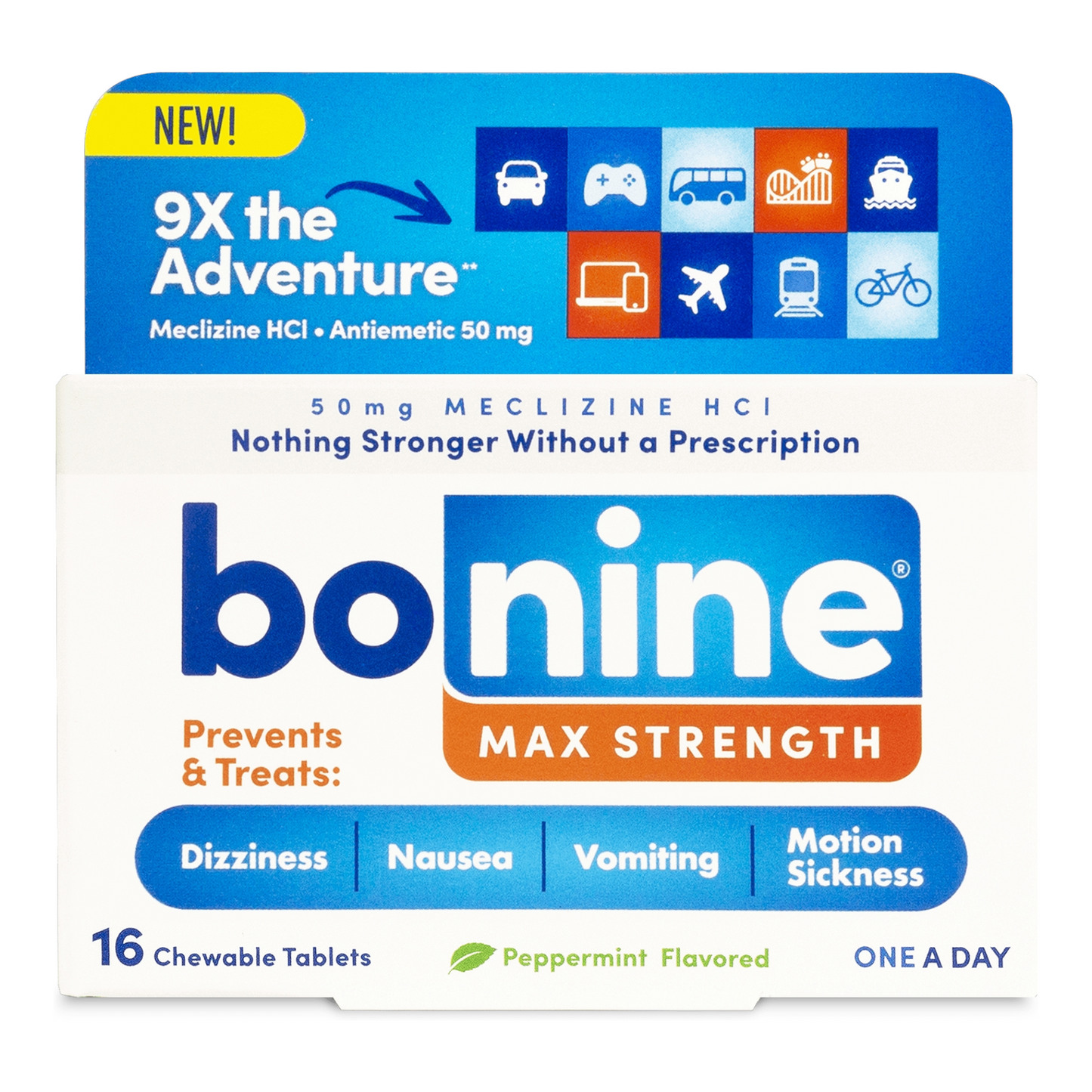 Bonine MAX Chewable for Motion Sickness Relief - 16 Tablets (Peppermint Flavour)