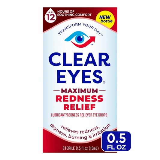 Clear Eyes Maximum Red Eye Relief Lubricant Eye Drops, Daily Use, 0.5 fl oz.