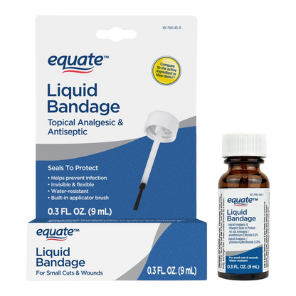 Equate Liquid Bandage - Topical Analgesic and Antiseptic for Small Cuts, 0.3 fl oz