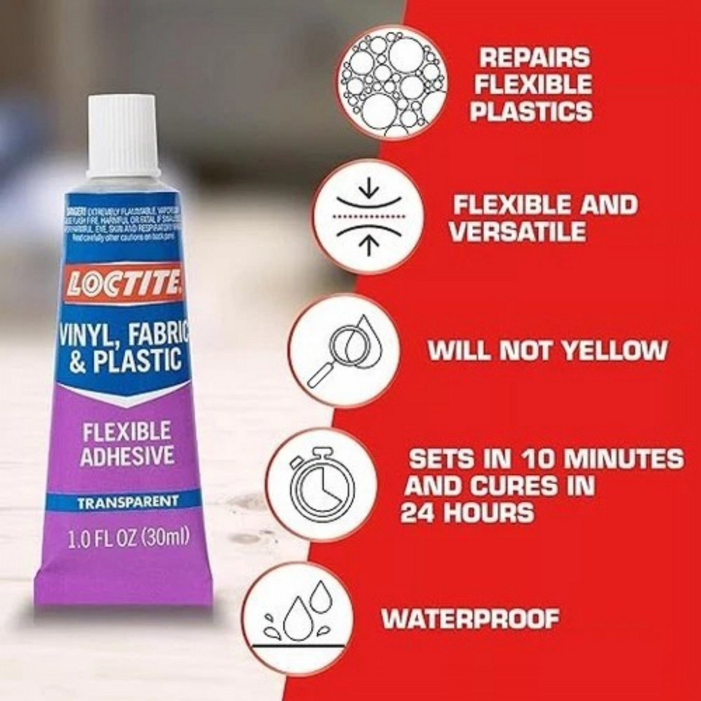 Loctite: Vinyl, Fabric & Plastic Transparent Flexible Adhesive, 1 fl oz